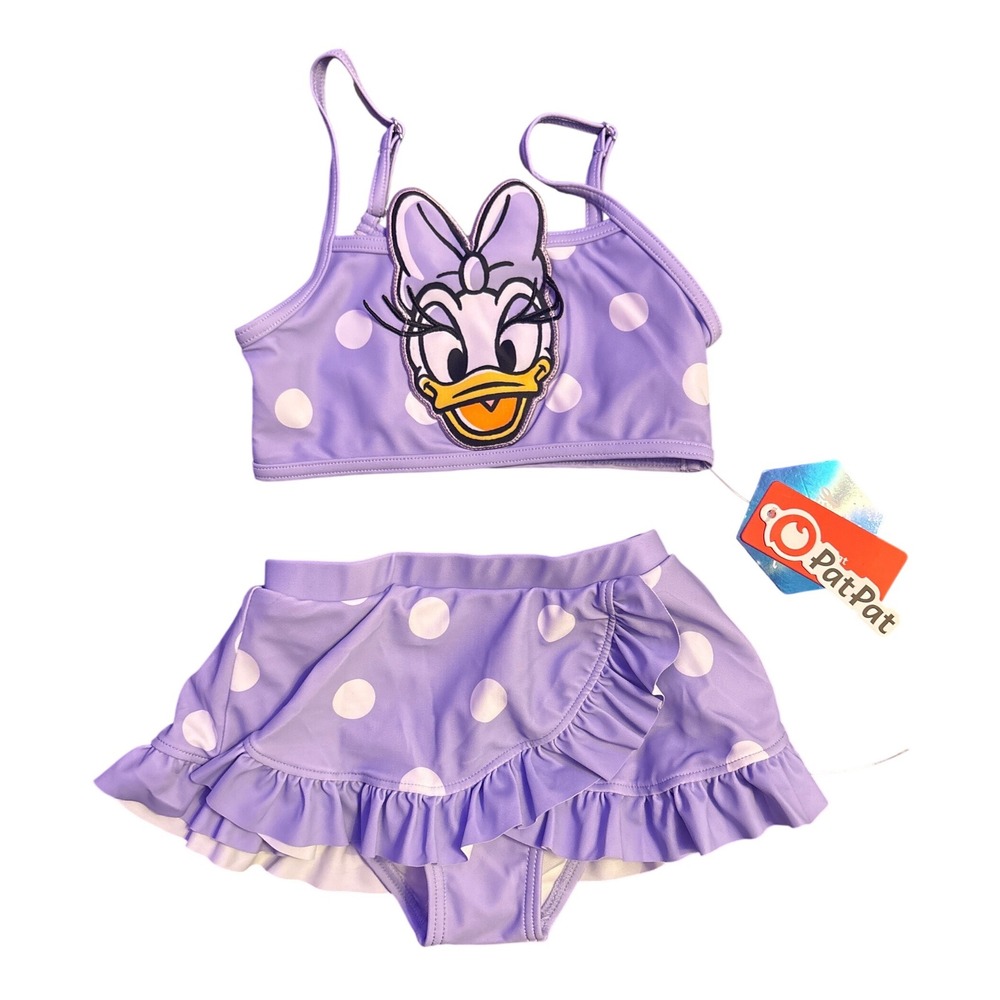 NEW Disney PatPat Daisy Duck Purple Polka Dot 2-Piece Swimsuit 3Y